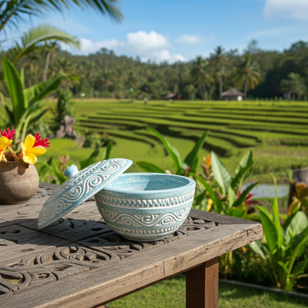 Turquoise bowl with lid. Model Jetis
