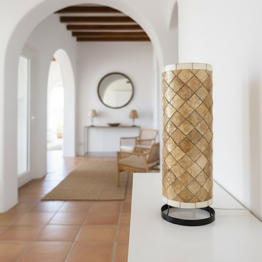 Capiz Shell Cylinder Table Lamps, set of three, Model Sumba