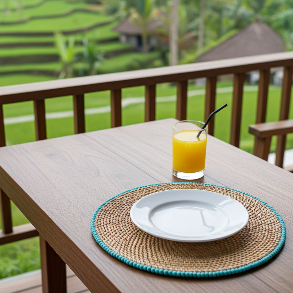 Rattan placemat with blue beads
