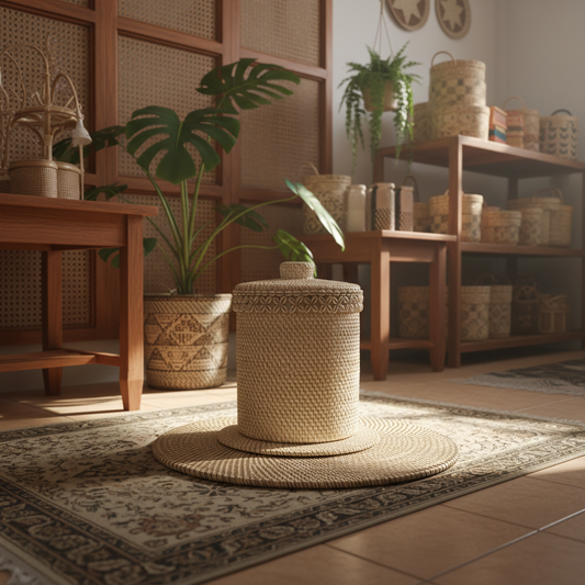 Rattan Lidded Storage Basket Model Toyapakeh