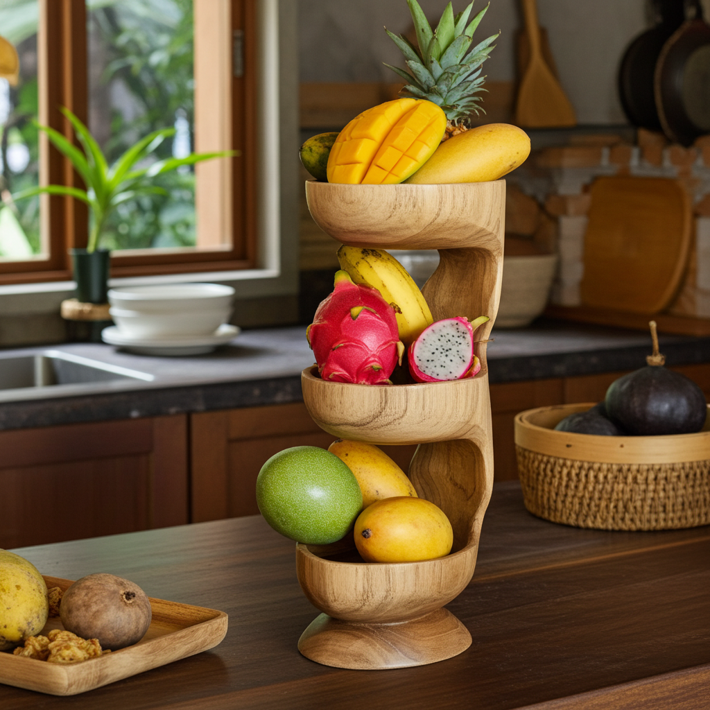 Wooden vertical three bowl Model Lembur