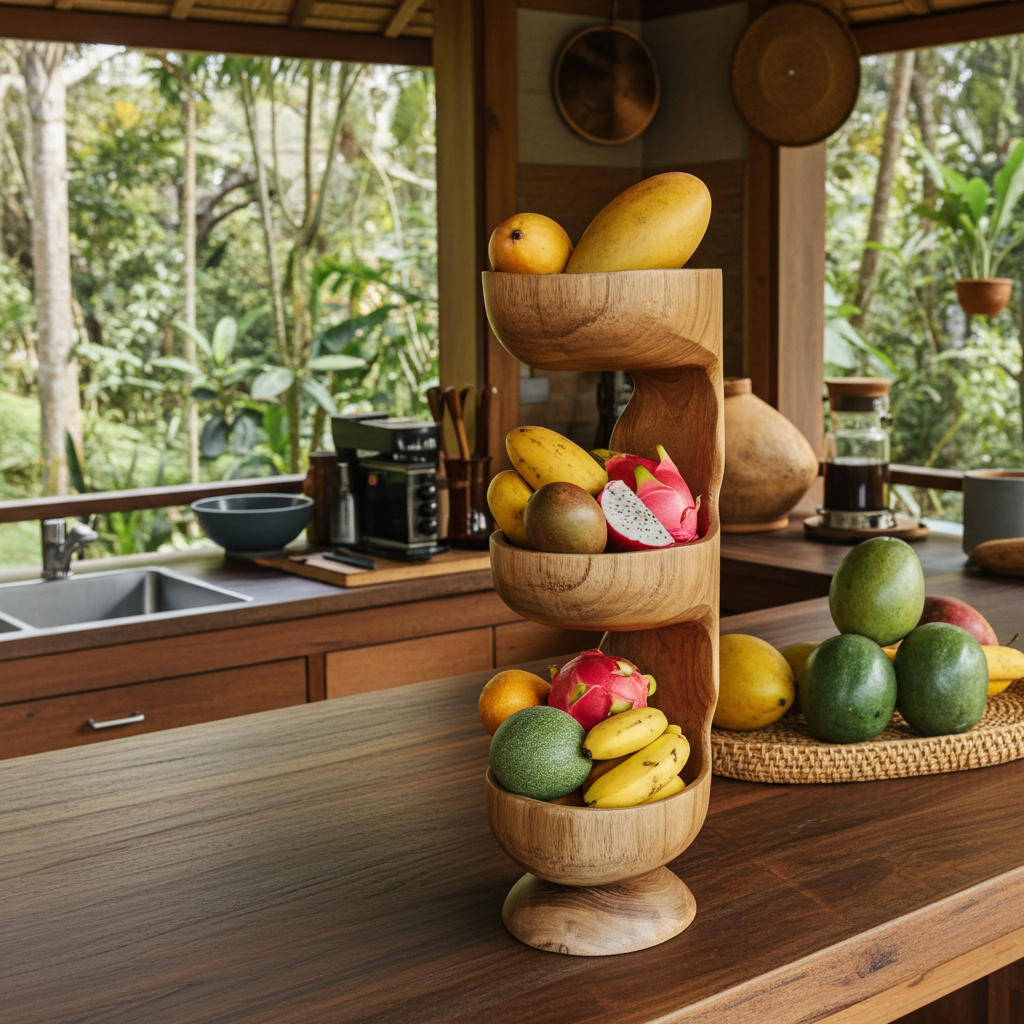 Wooden vertical three bowl Model Lembur