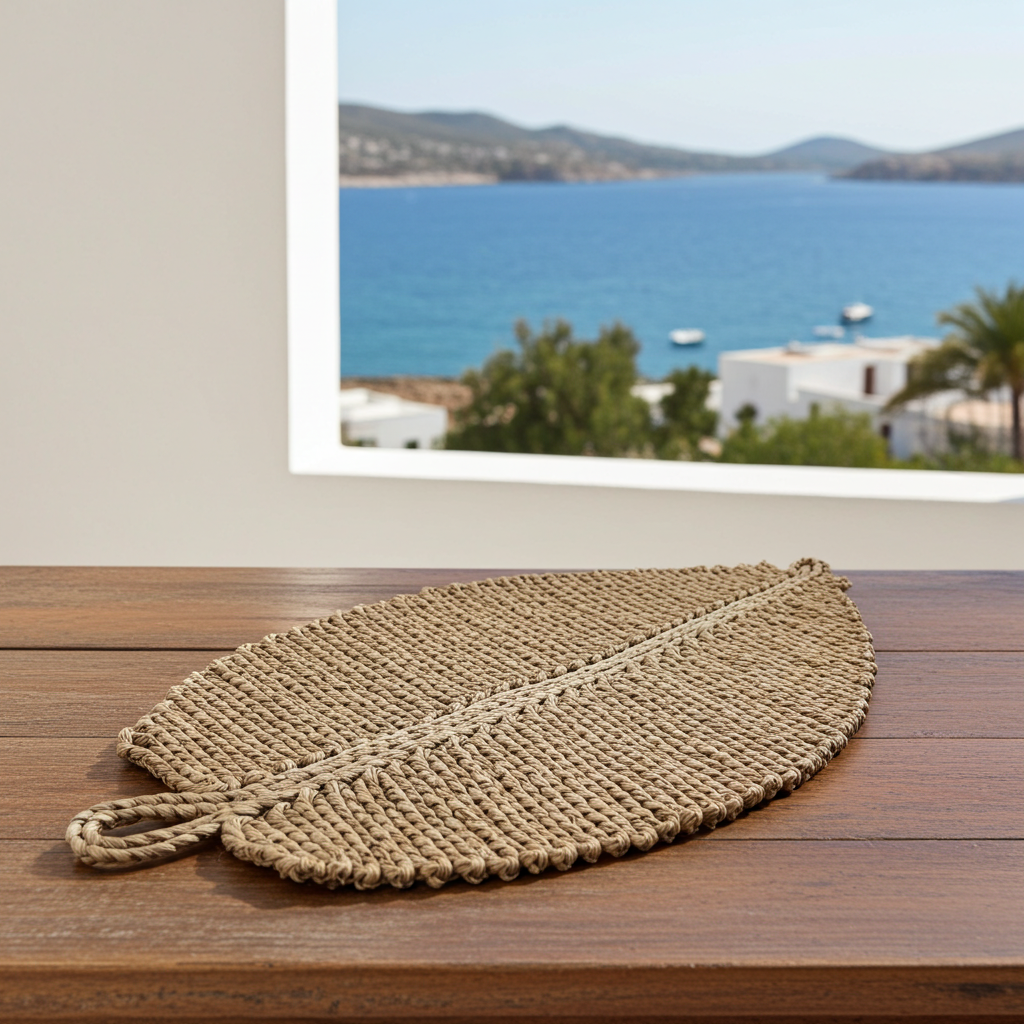 Individual de mesa em ráfia em formato de folha