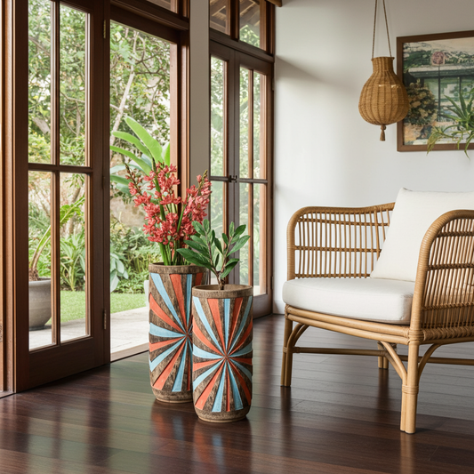 Vaso em madeira esculpido à mão, modelo exclusivo Pelangi.