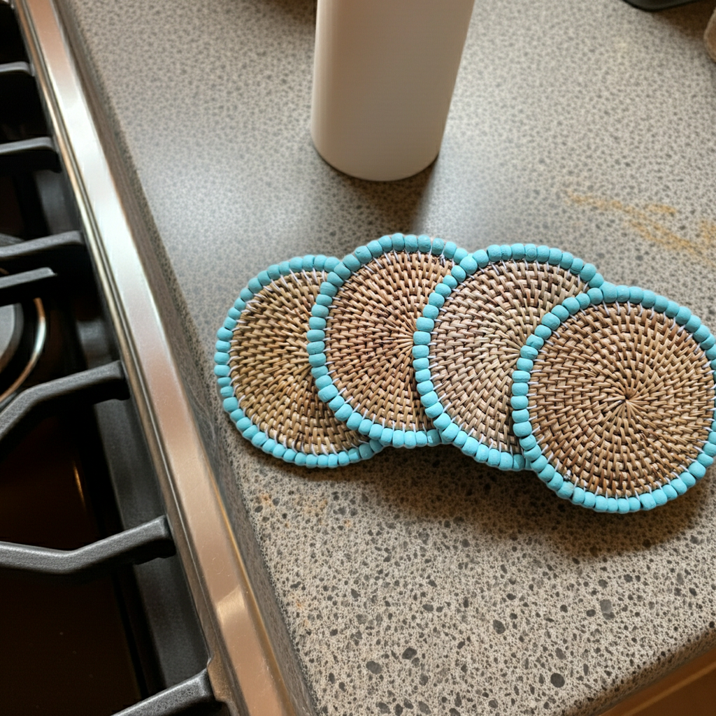 Posavasos con cuentas azules