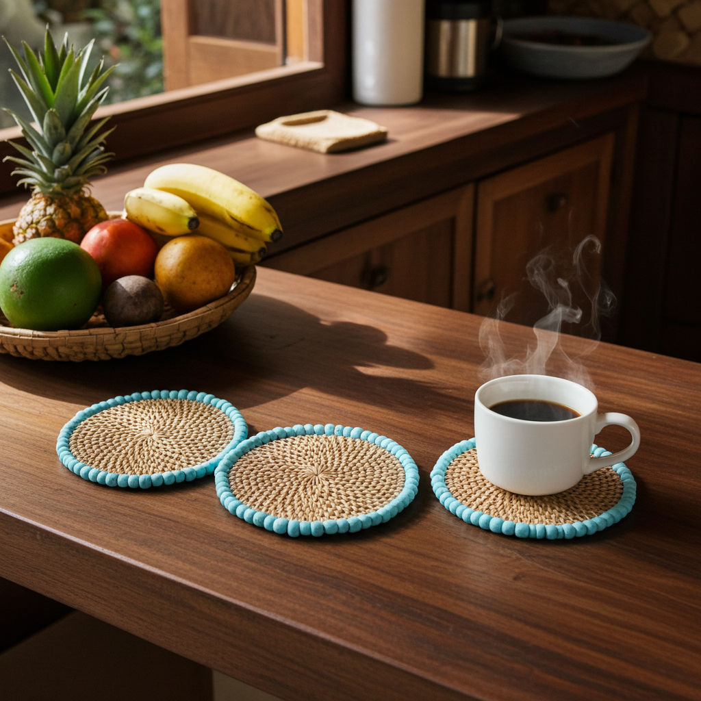 Posavasos con cuentas azules