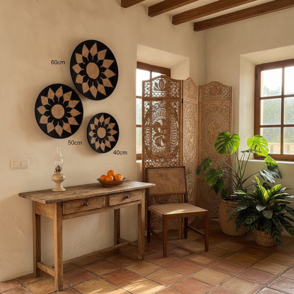 Disco de pared de girasol de hierba marina tejida modelo Sumatra