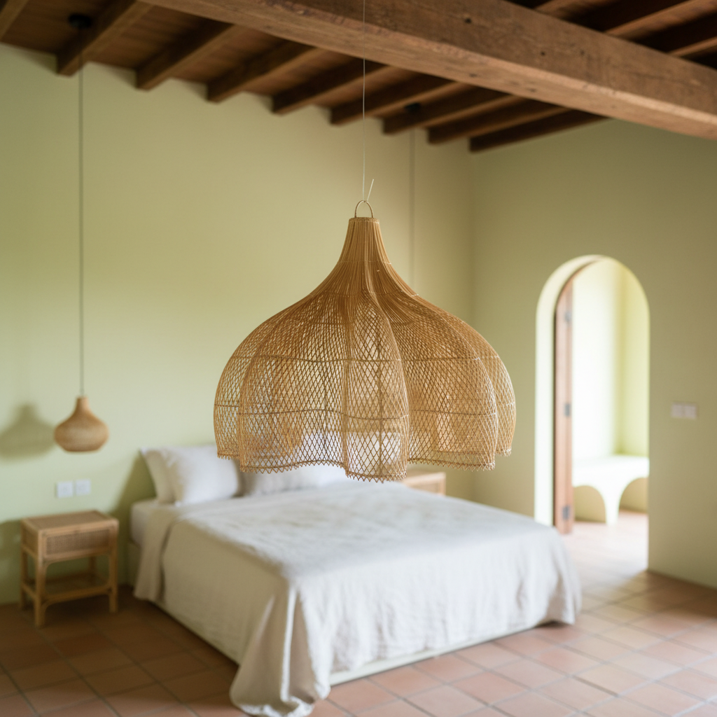 Large Woven Rattan Dome Pendant Lamp Model Run