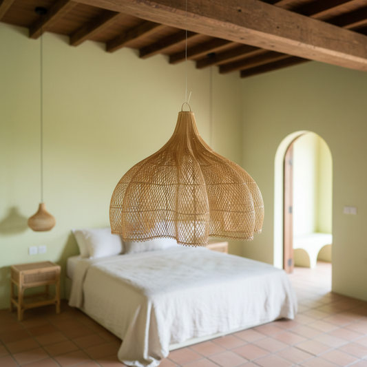 Large Woven Rattan Dome Pendant Lamp Model Run