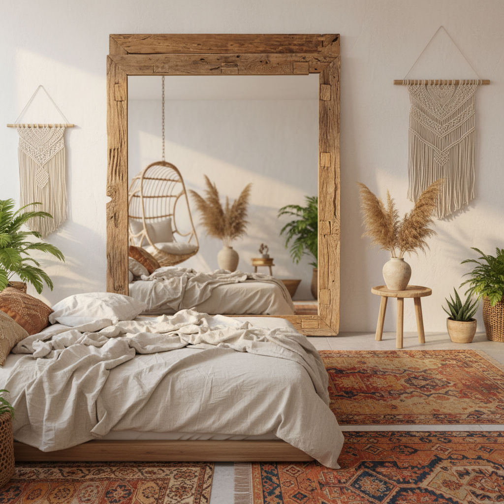 Large Reclaimed Wood Floor Mirror Model Bokor