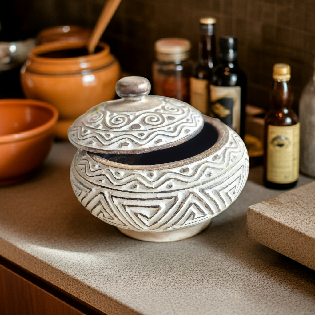 Cuenco de madera de Timor orgánica con tapa. Modelo Bulu