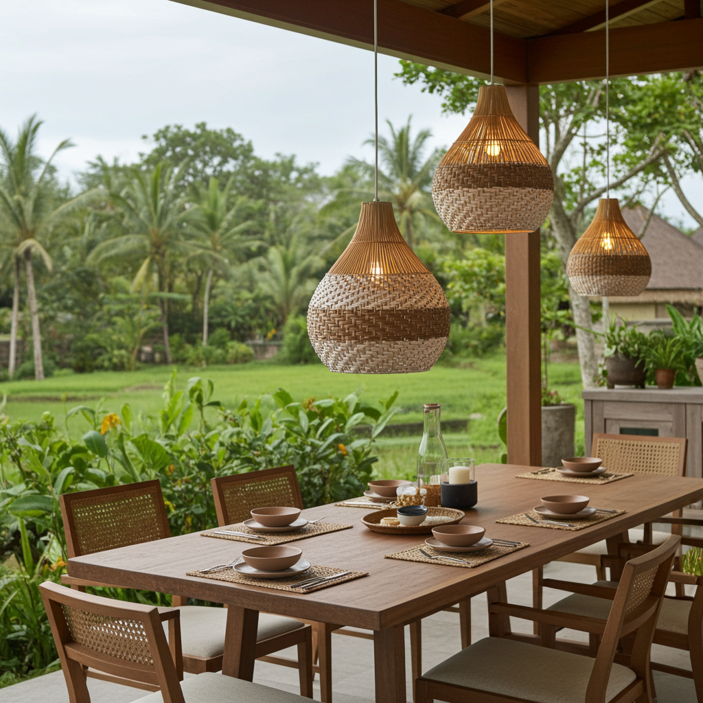 Set of THREE handwoven natural fiber lampshade. Model Hulua
