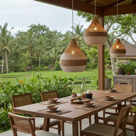 Set of THREE handwoven natural fiber lampshade. Model Hulua