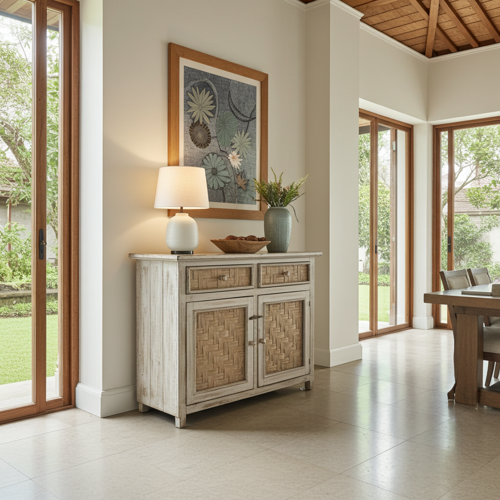 Whitewashed wooden sideboard. Model Samsara