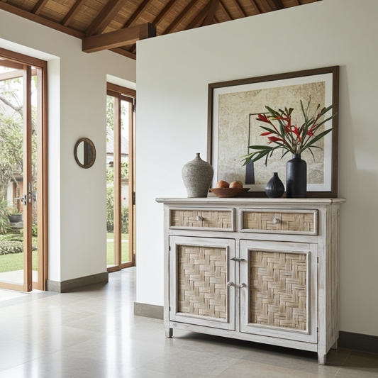 Whitewashed wooden sideboard. Model Samsara