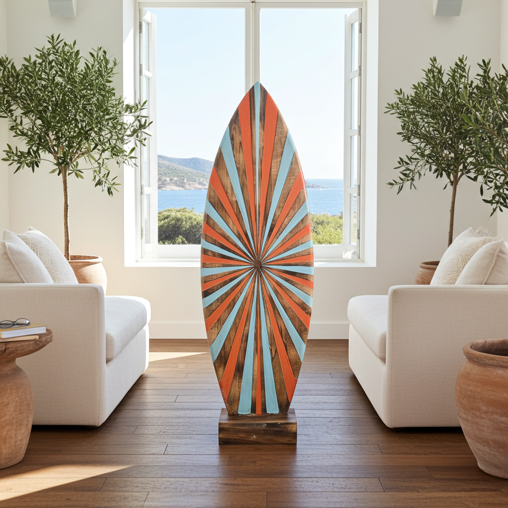 Tabla de surf de madera tallada a mano. Modelo Multicolor.