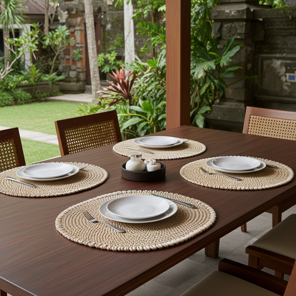 Mantel individual ovalado con conchas en dos colores