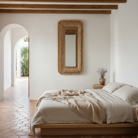 Rectangular Fringe Rattan Wall Mirror Model Bangkulu