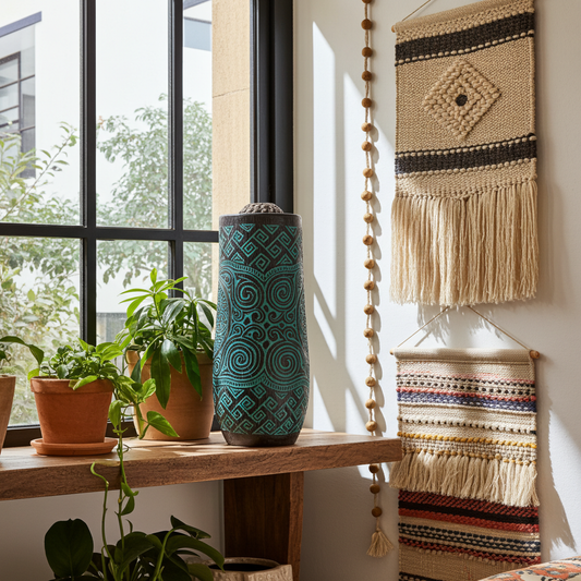 Vaso decorativo cilíndrico verde. Modelo Glempang.