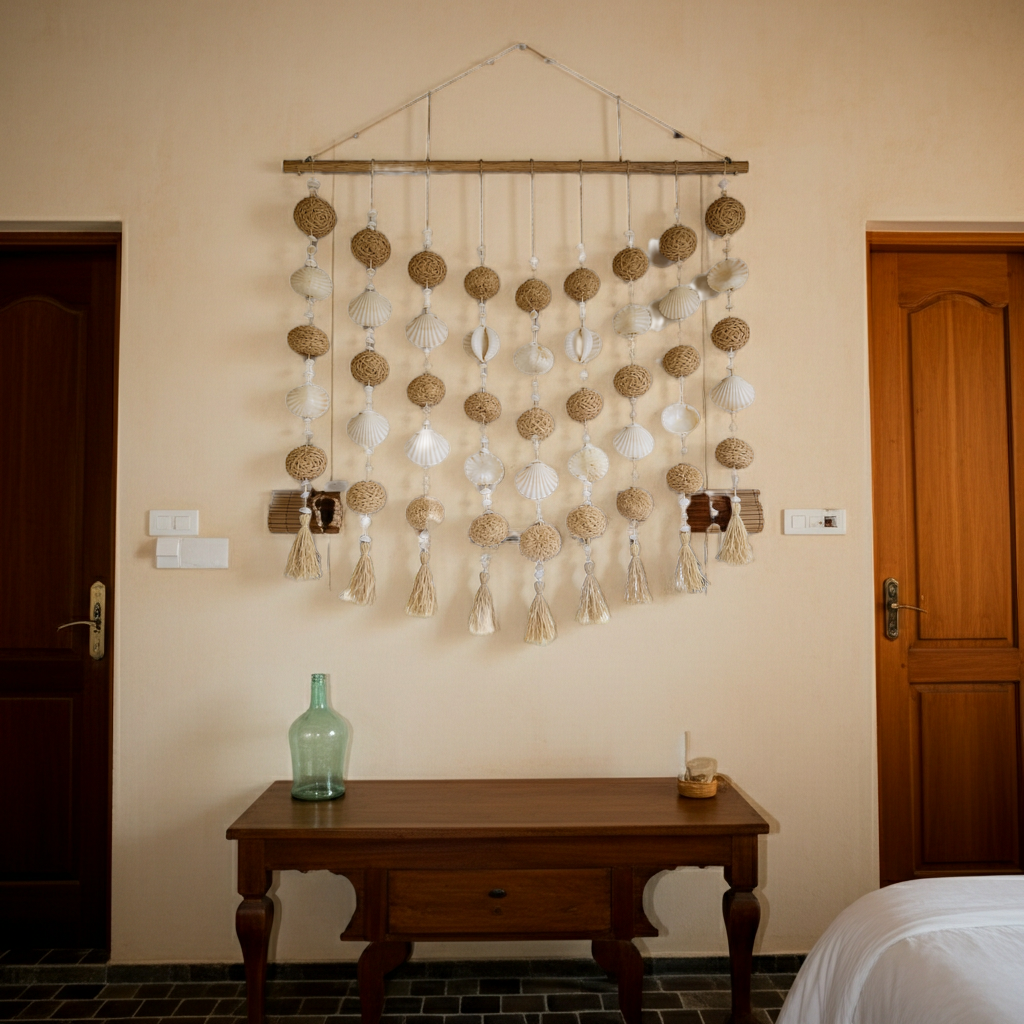 Curtain pompom tassels on a stick