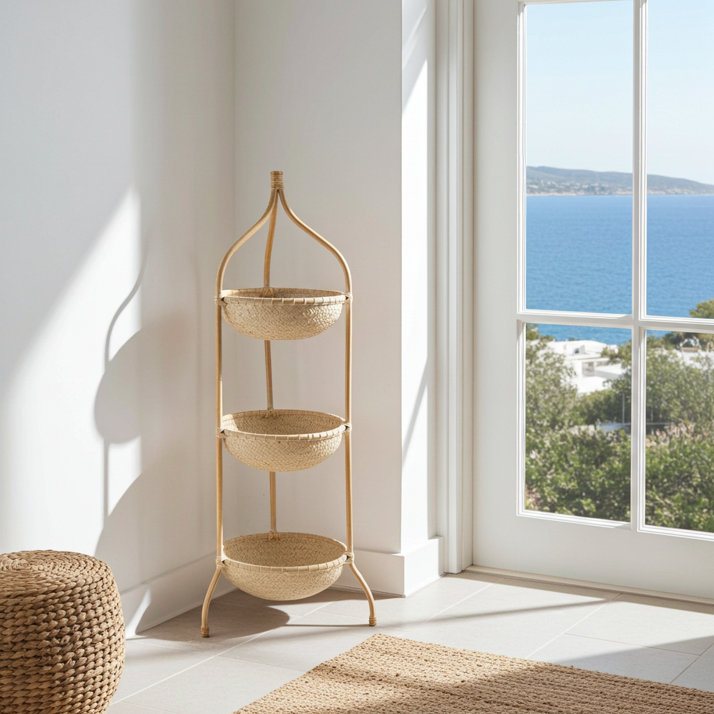 Three bowls in a bamboo tower. Model Menara