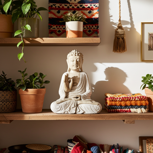 Buda sentado branco/natural feito de madeira SUAR