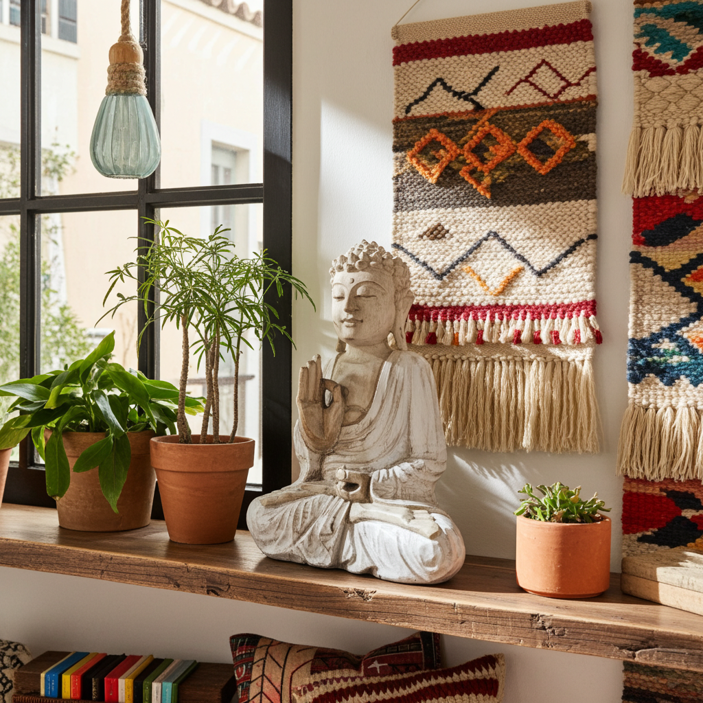 Buda sentado branco/natural feito de madeira SUAR