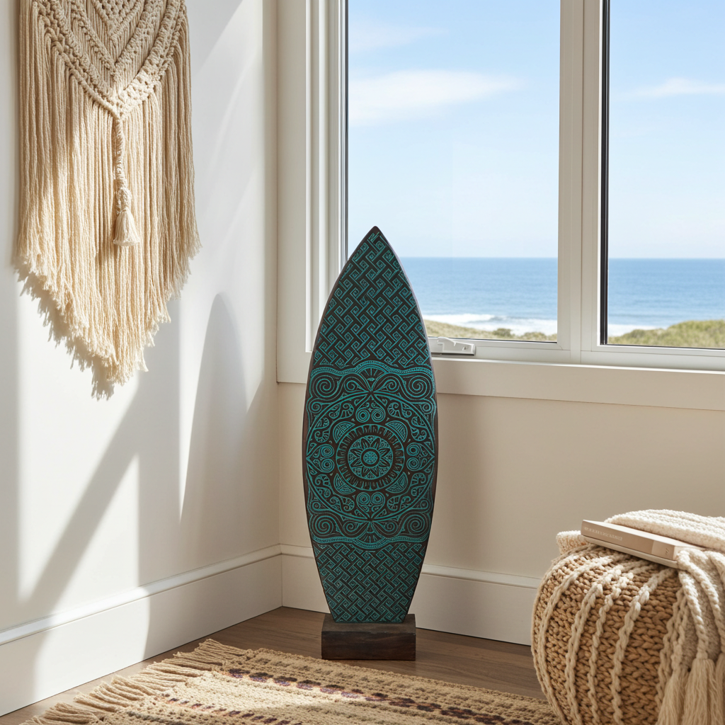 Tabla de surf de madera tallada a mano. Modelo: color verde.