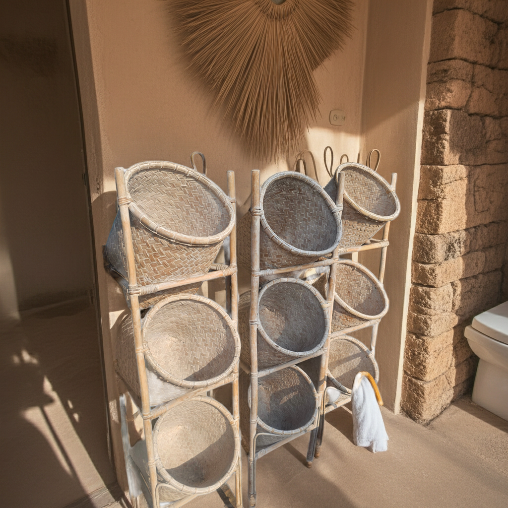 Three baskets in a bamboo tower. Model Keranjang