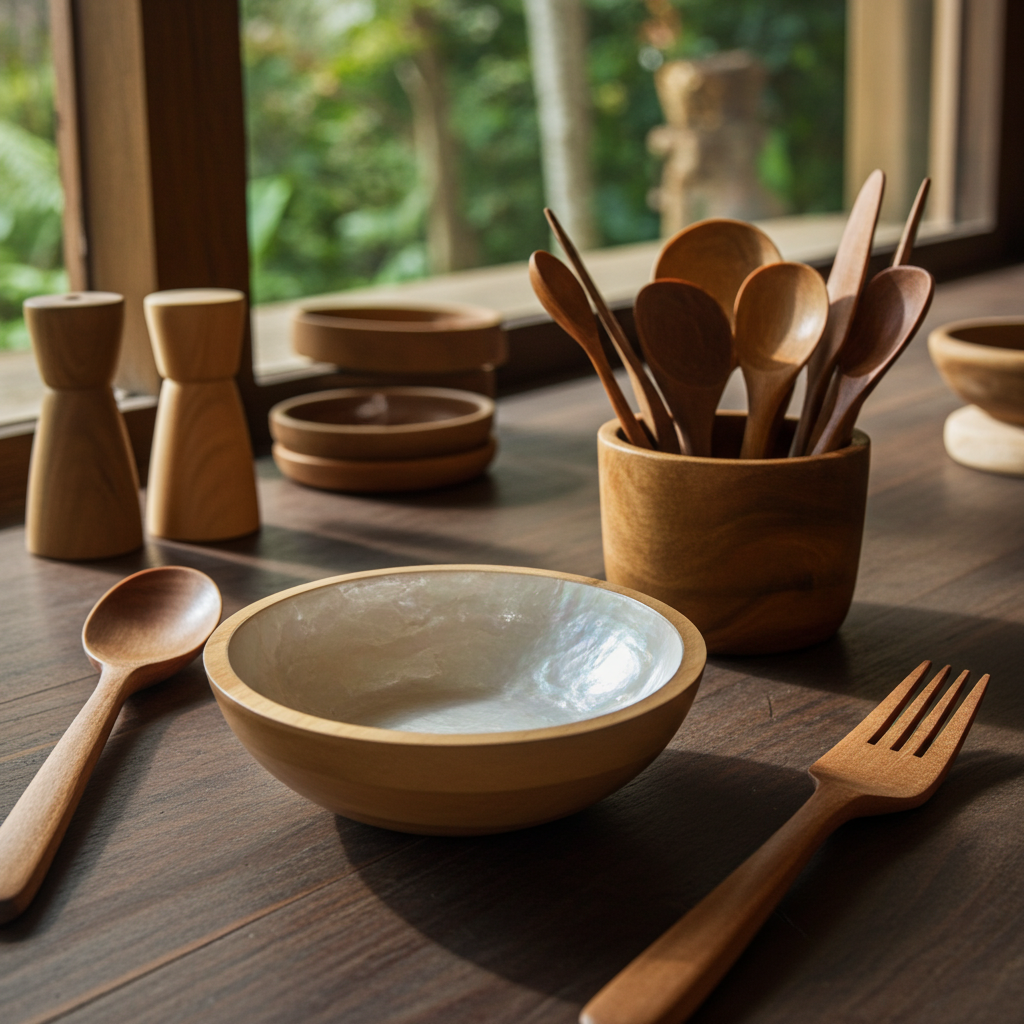 Wooden bowl with white shell finish