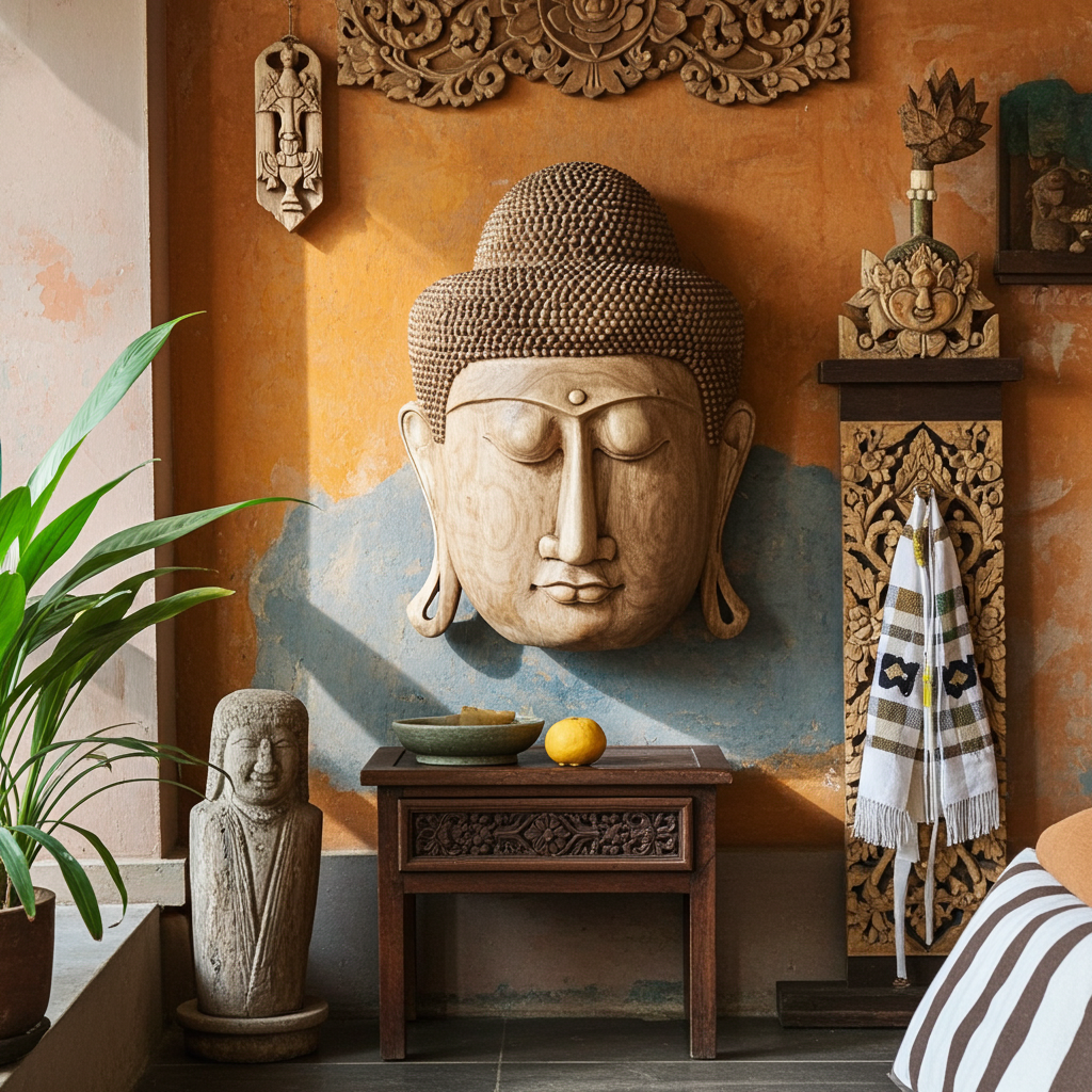 Wooden Buddha Mask Model Kayu 80cm