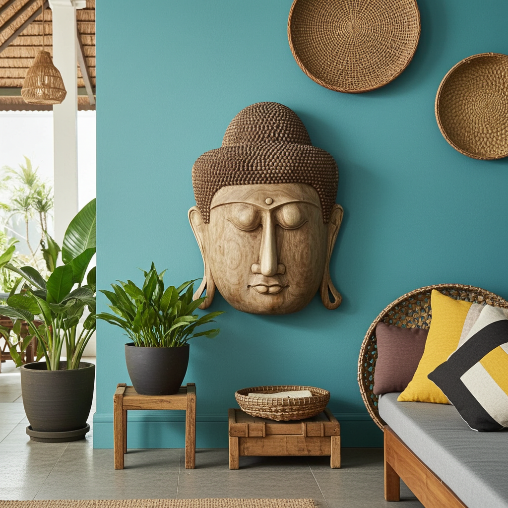 Wooden Buddha Mask Model Kayu 80cm