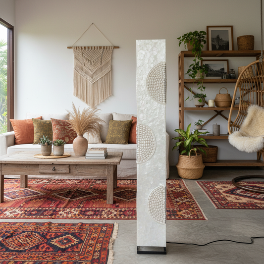 Tall Capiz Shell Column Floor Lamp Model Ceningan