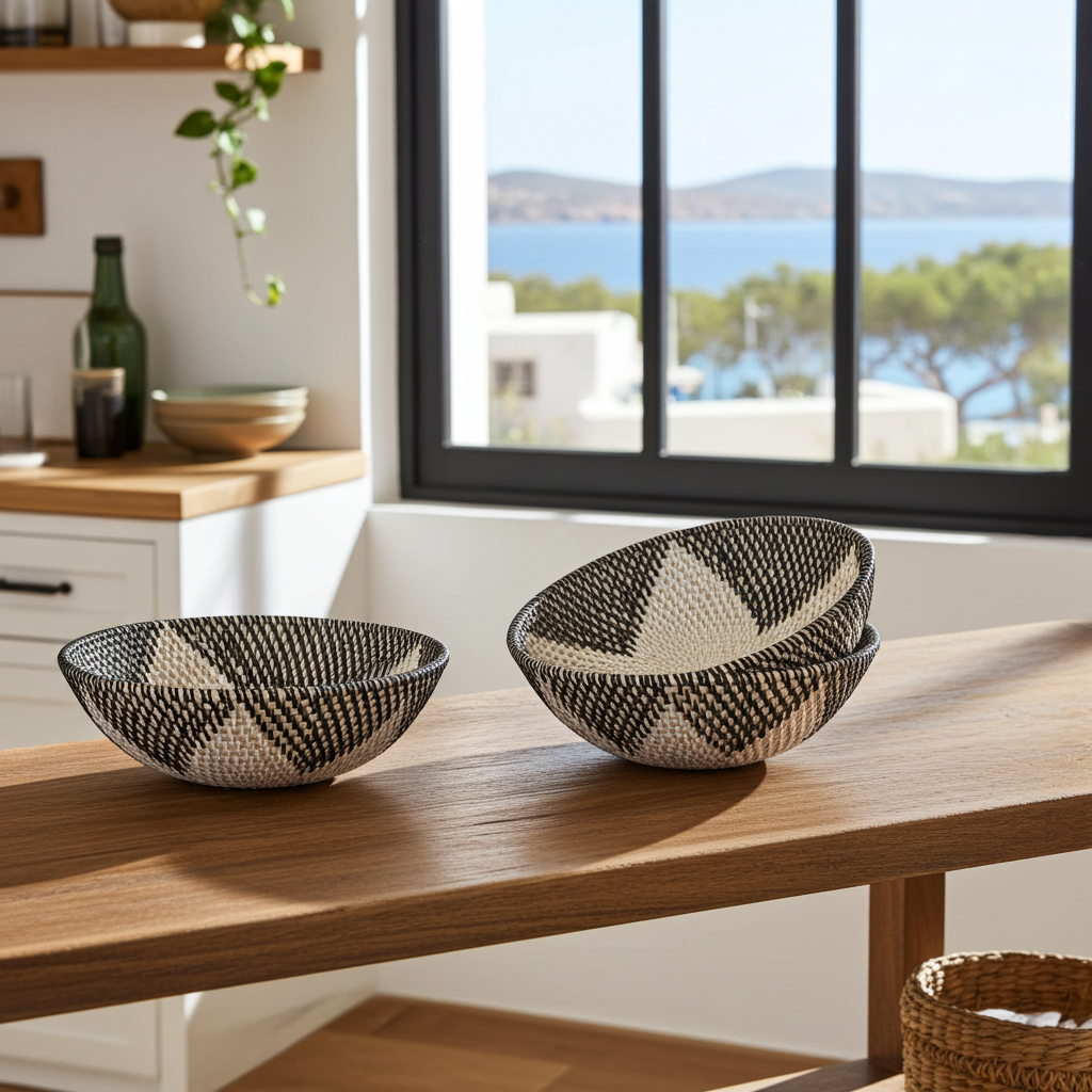 Set of 3 rattan bowls. Model Mas