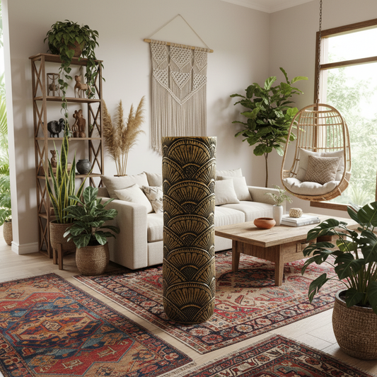 100cm Hand-Carved Fan Motif Floor Vase Model Sebayur Kecil
