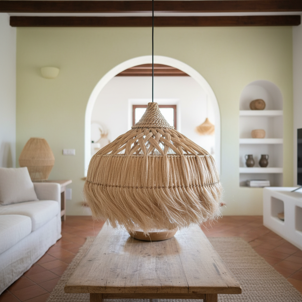 Woven Banana Fibre Fringe Pendant Lamp Model Satonda