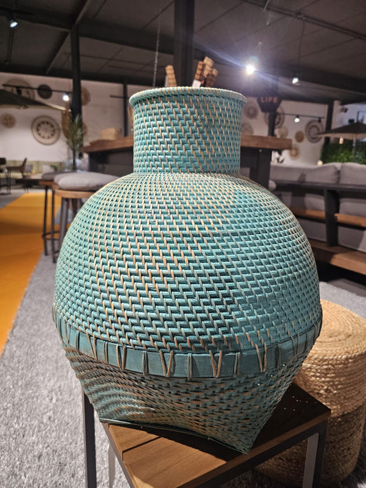 Rattan bamboo vase blue/green color
