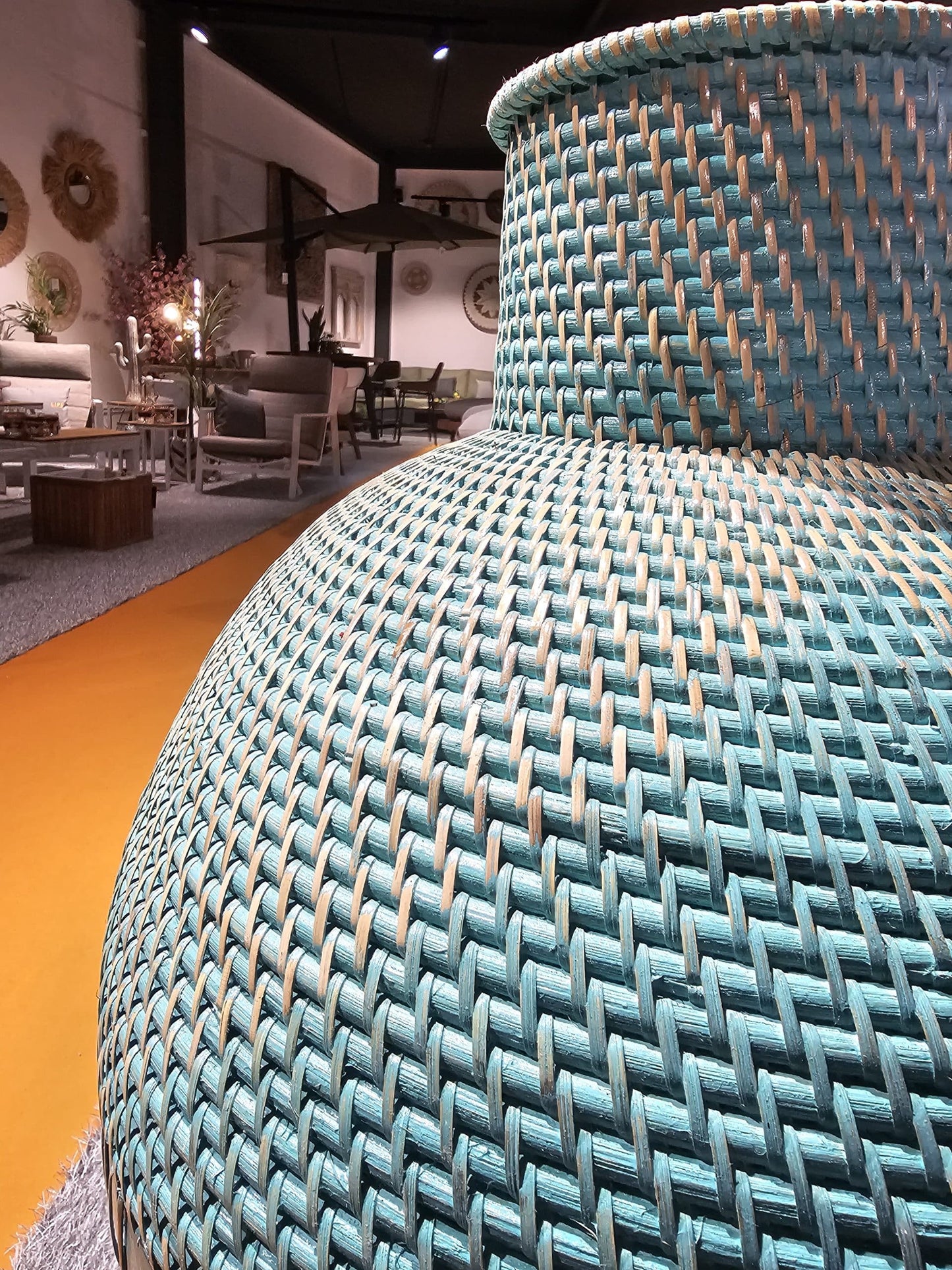 Rattan bamboo vase blue/green color