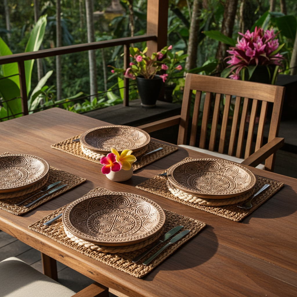 Prato decorativo em madeira esculpido à mão, com 30 cm de diâmetro. Modelo Baroro.