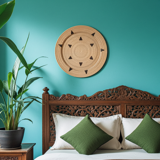 Prato decorativo de parede em rattan, 100 cm. Modelo Maphar.