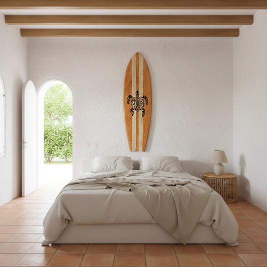 Wooden Surfboard Wall Art Turtle Model Durai