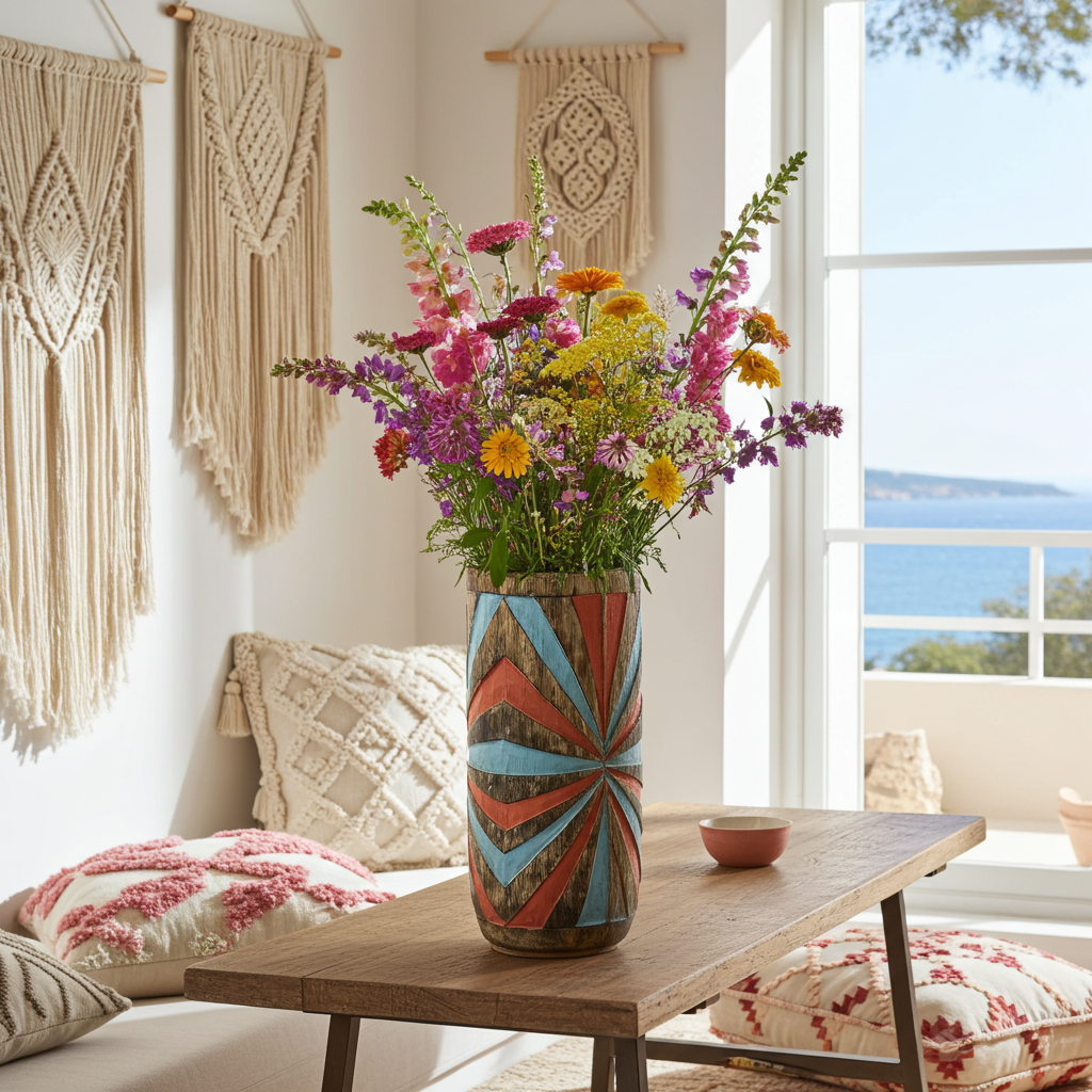 Hand-carved wooden vase. Model Pelangi