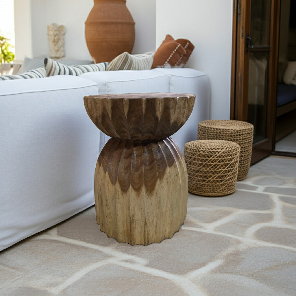 Banqueta Monkeypod em madeira maciça, modelo Pasir