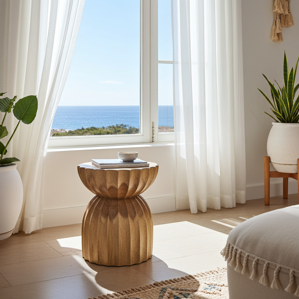 Banqueta Monkeypod em madeira maciça, modelo Pasir