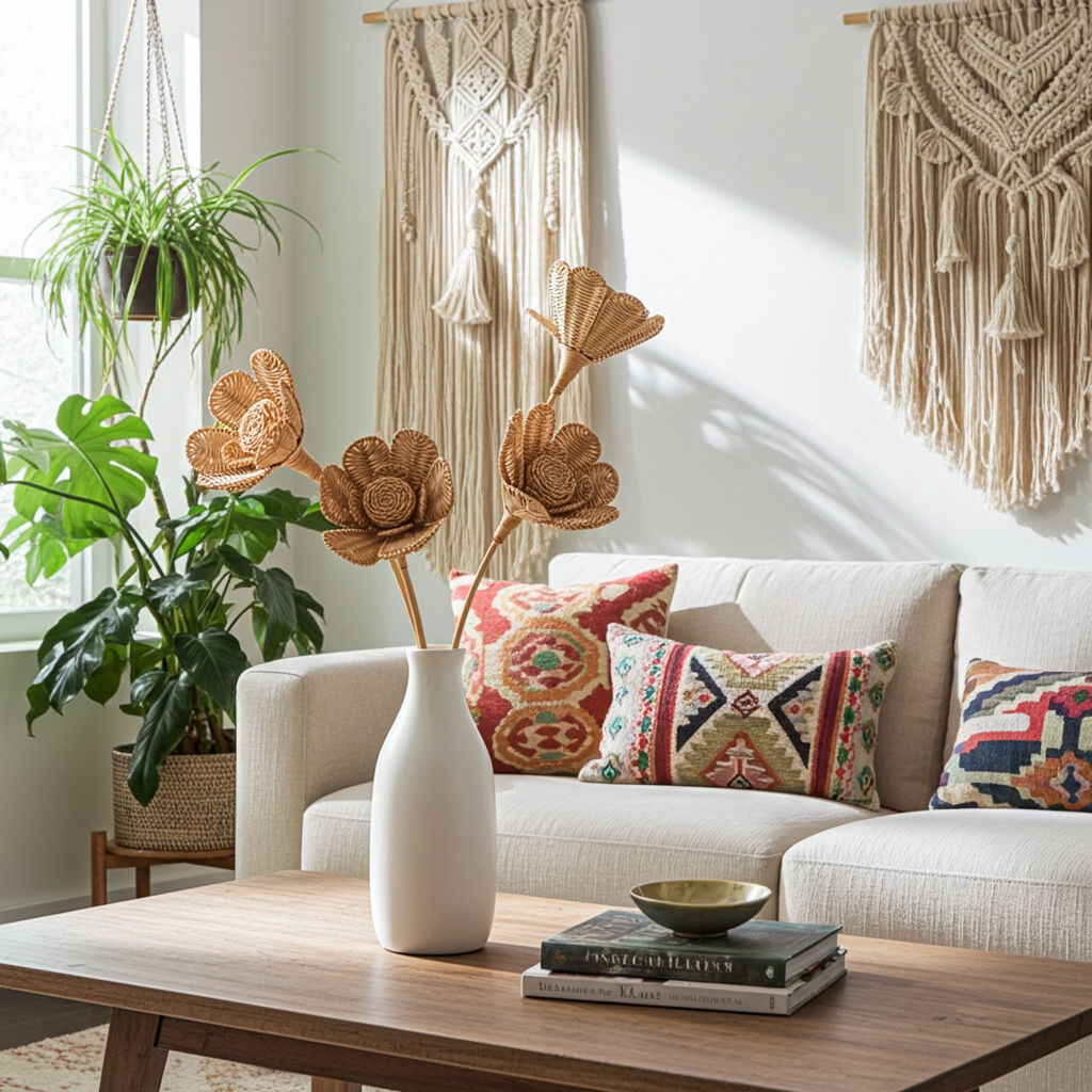 Rattan flower on stick