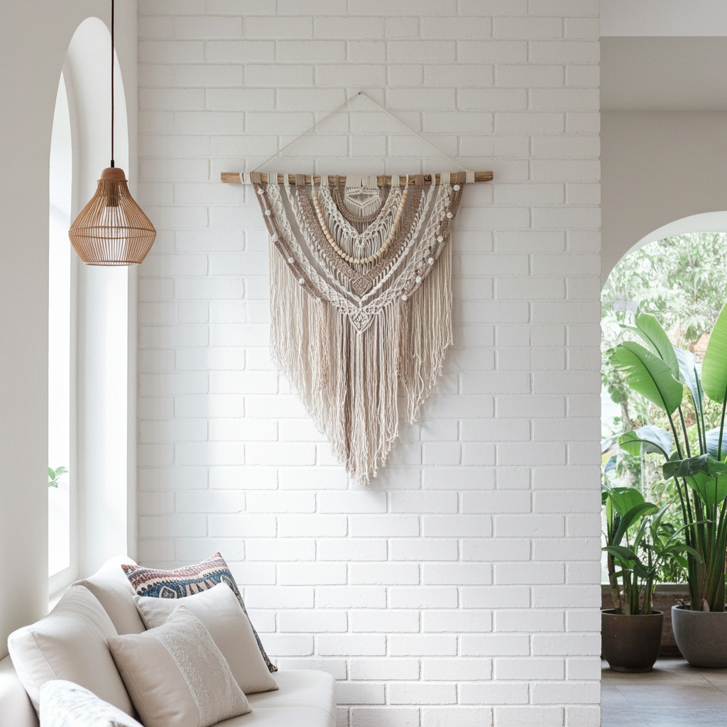 Handcrafted macramé natural and brown-colored