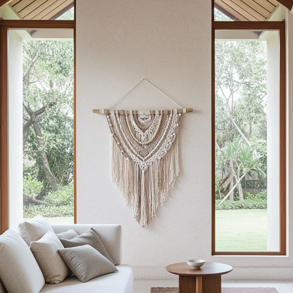 Handcrafted macramé natural and brown-colored