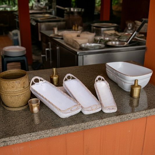 Taças de madeira em forma de barco, conjunto de 3, modelo Banda