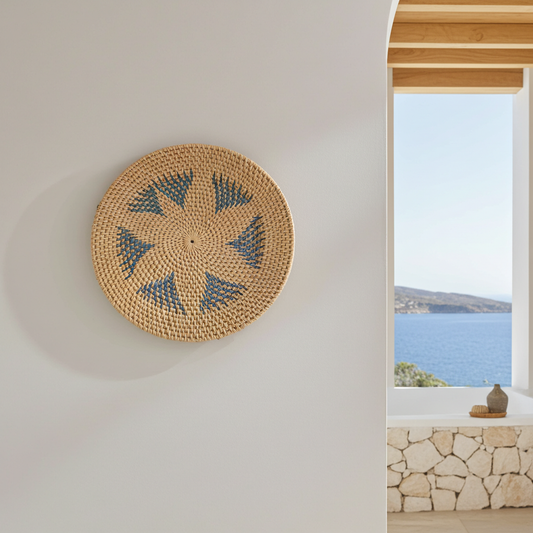 Prato decorativo de parede em rattan, 30 cm. Modelo Kampung.