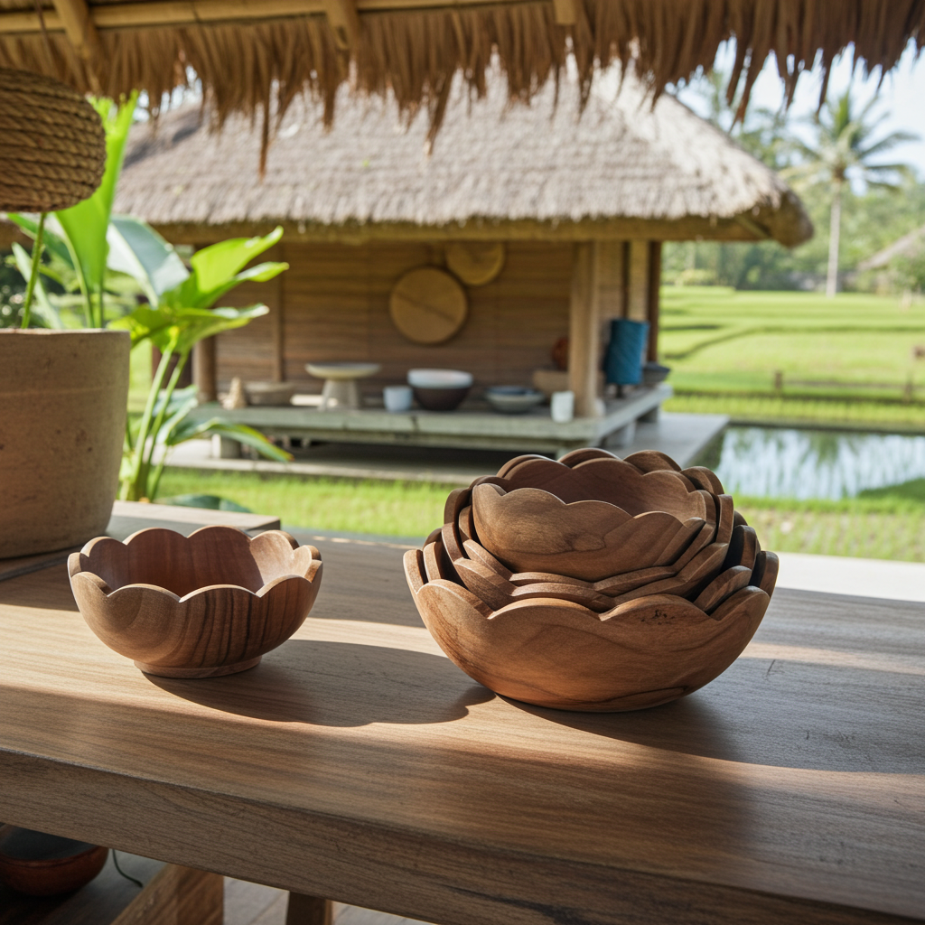 Nested set of hand-carved wooden bowls